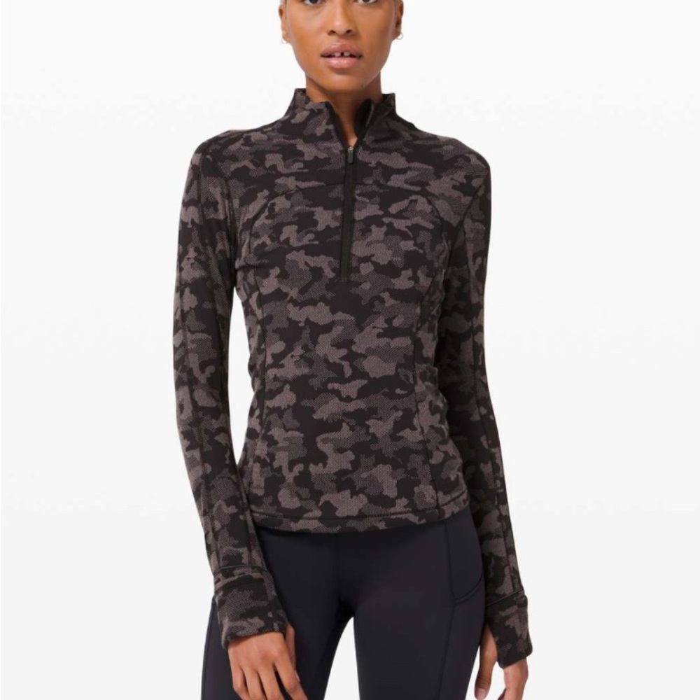 Lululemon Run Briskly 1/2 Zip in Heritage Camo Jacquard Black Lunar Rock